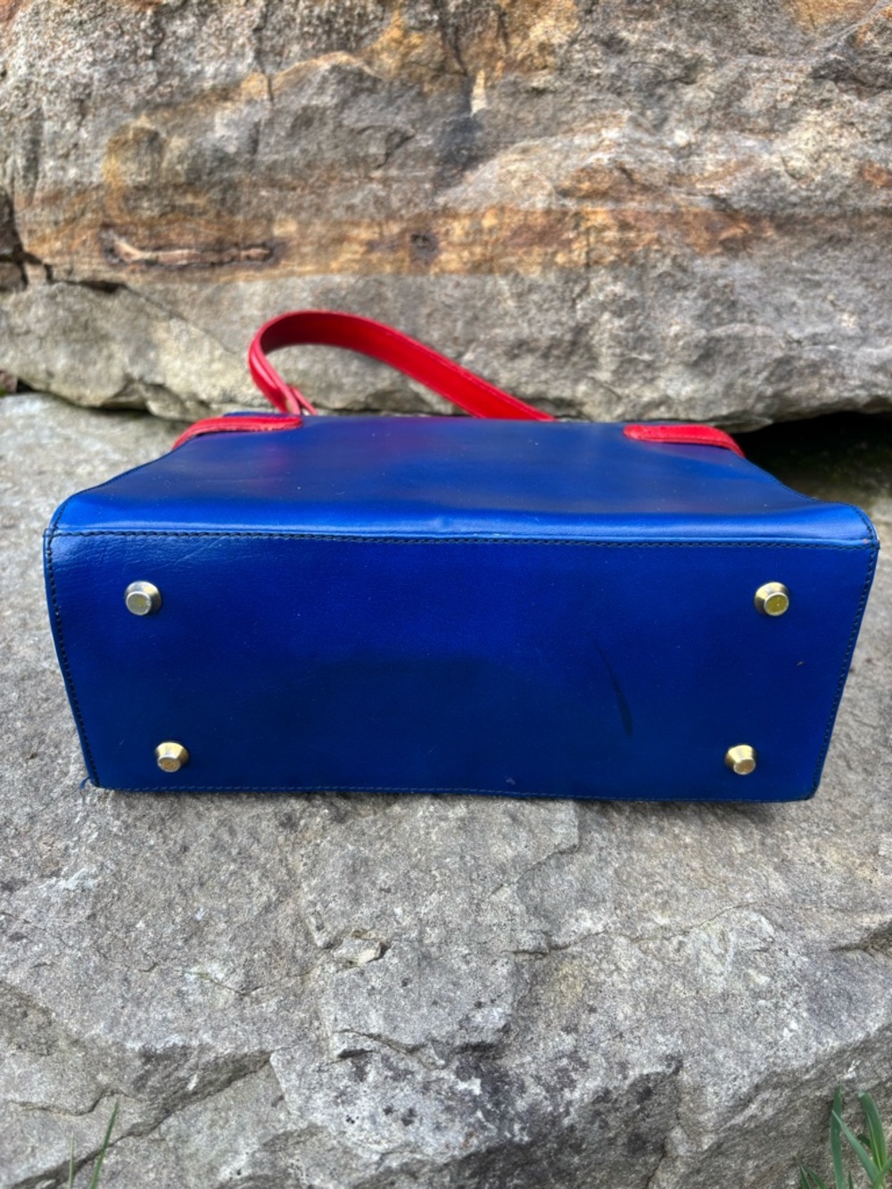 VINTAGE/ Never Used/ ITALY Classic Red White and Blue Leather Top-Handle bag.OBO - Picture 4 of 14